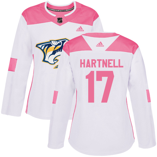 Adidas Predators #17 Scott Hartnell White/Pink Authentic Fashion Women's Stitched NHL Jersey - Click Image to Close